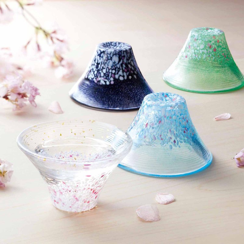 Lucky Cup Sakurafuji Sake Cup featuring Mt. Fuji & Sakura - Bar Glasses & Drinkware - Glass Transparent