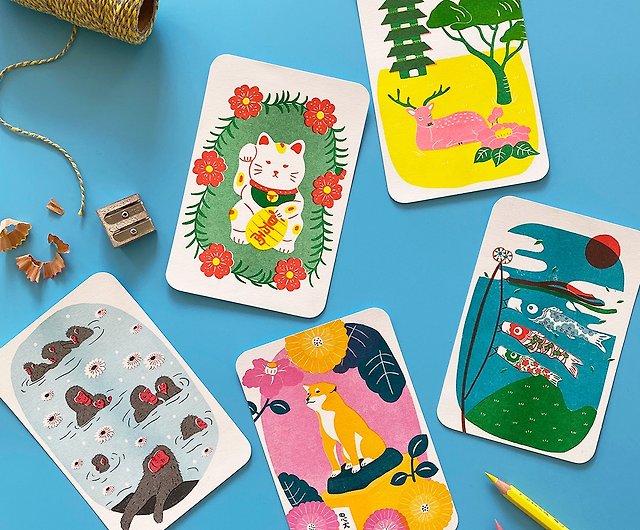 可愛い日本 ポストカード5枚セット ショップ Urikmad Illustration カード はがき Pinkoi