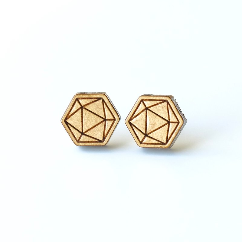 Plain wood earrings-Geometric star - ต่างหู - ไม้ สีนำ้ตาล