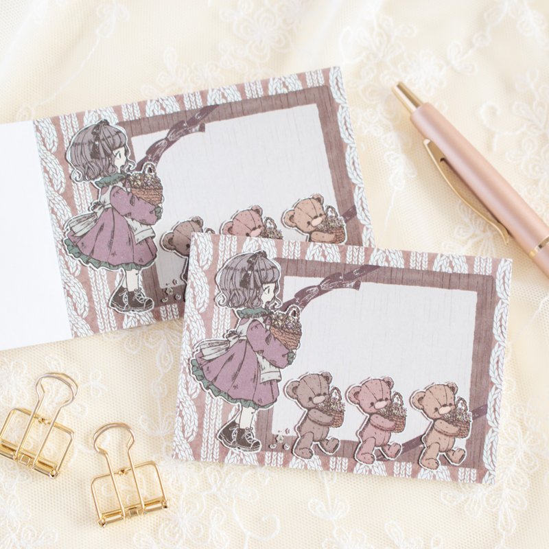 Memo Pad - Girl and Bear with a Basket / Memo No.41 - สมุดบันทึก/สมุดปฏิทิน - กระดาษ สีนำ้ตาล