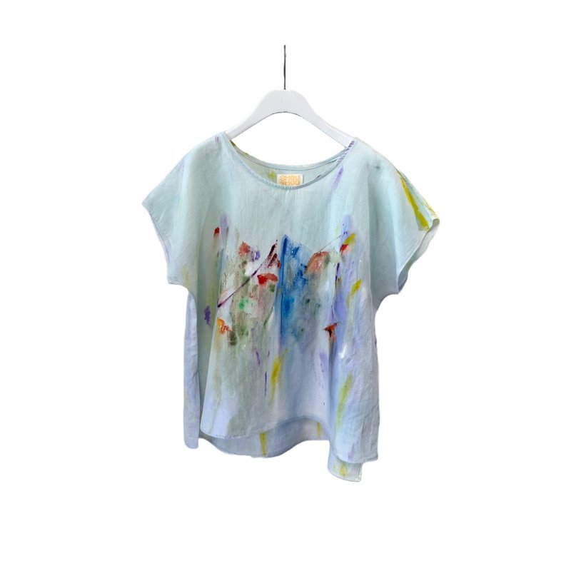 Linen one-sleeve hand-painted color top - Women's Tops - Cotton & Hemp Multicolor