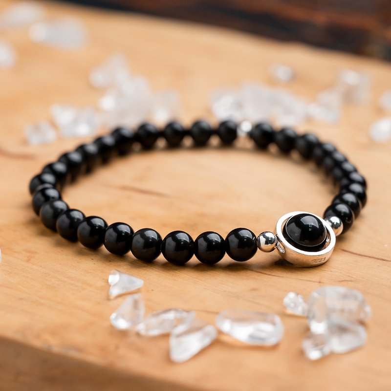 Obsidian series 6mm obsidian single layer bracelet - Bracelets - Semi-Precious Stones Black