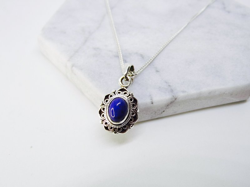 Nepal 925 sterling silver lapis lazuli necklace hand-inlaid lace making birthday gift Valentine's gift - Necklaces - Gemstone Blue