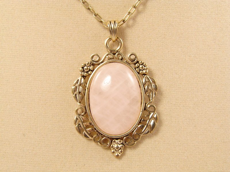 Rose Quartz Necklace Powder Pink Stone Oval Gemstone Pendant Necklace Jewelry - 項鍊 - 半寶石 粉紅色