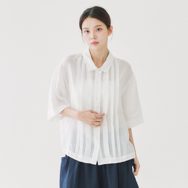 【Simply Yours】プリーツラミーシャツ 白いF - シャツ・ブラウス - コットン・麻 ホワイト