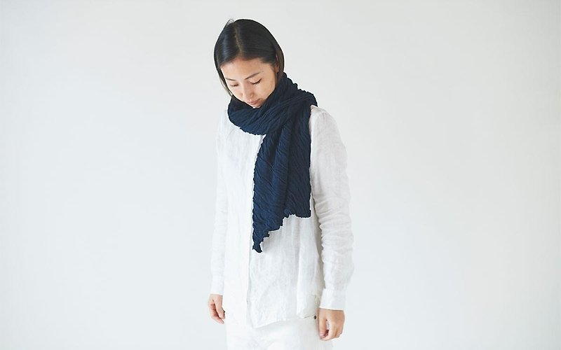 Linen cotton knit twist stall Navy - Scarves - Cotton & Hemp Blue
