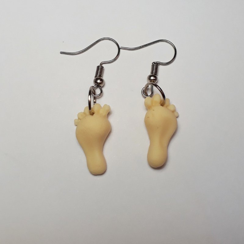 Yellow Foot Earring Handmade Air Dry Clay Eco Friendly Stainless Wire Hook - 耳環/耳夾/耳骨夾 - 黏土 黃色