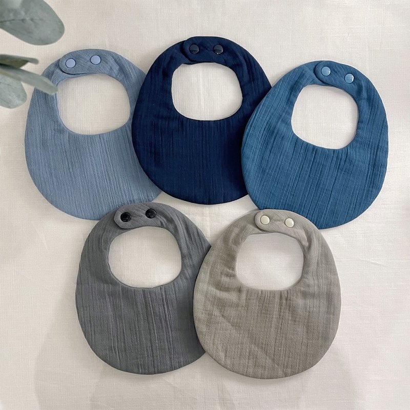 [Ready stock] Eight-layer gauze bib bag, plain color, single color, saliva towel - Bibs - Cotton & Hemp Blue