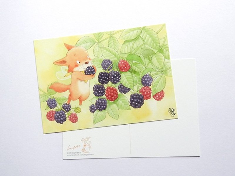貝果插畫明信片「黑莓－小狐狸莓果精靈」 - 心意卡/卡片 - 紙 紫色