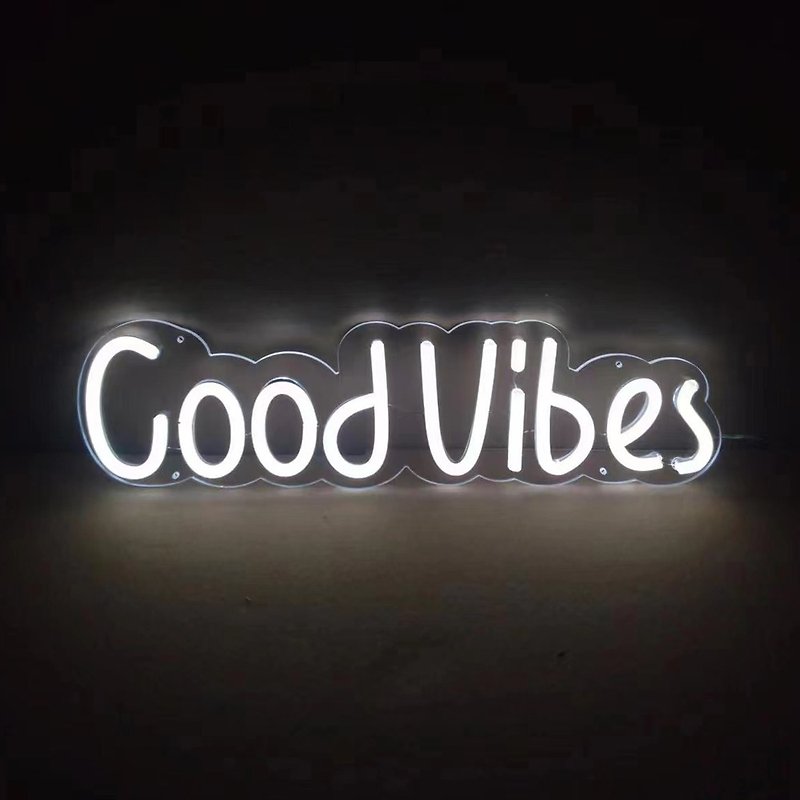 Good Vibes LED Neon Sign for Home Office Party Wall Bar Gym Birthday Holiday - Lighting - Acrylic Transparent