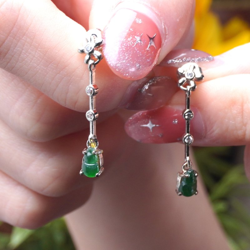【Fu Lu】Ice Green Jade Gourd 925 Sterling Silver Earrings | Natural Burmese Jade Grade A | Gift - Earrings & Clip-ons - Jade Green