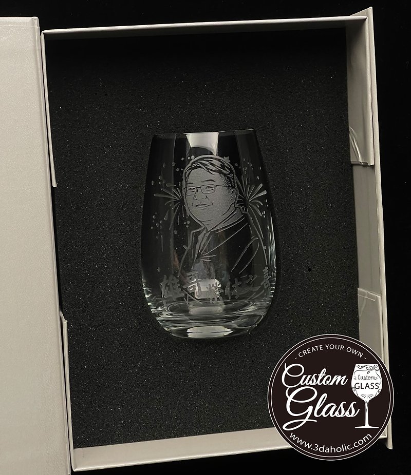 [Customized] Portrait whiskey glass engraving (one) gift box - real photo wine glass engraving - แก้วไวน์ - แก้ว สีใส