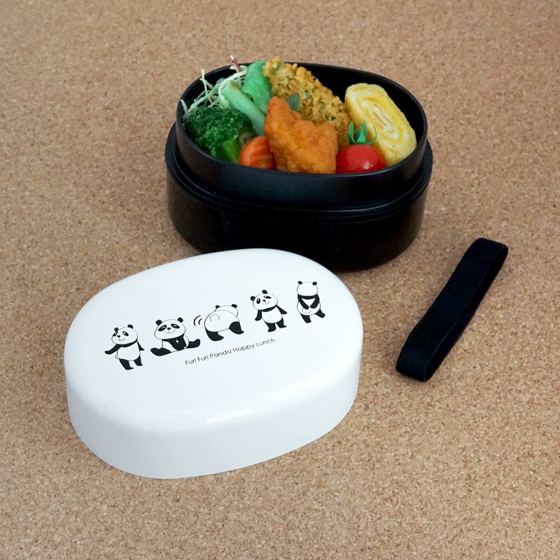 Furifuri Panda Oval 2-Tier Lunchbox 580ml Cute High Quality School Made In Japan - กล่องข้าว - พลาสติก ขาว