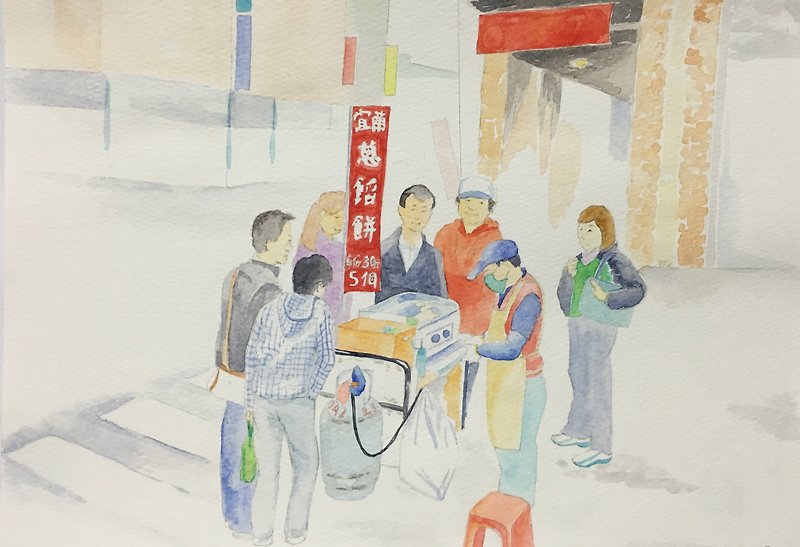 Watercolor Taipei street corner