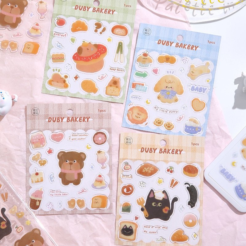 [Doubi Bakery] Cute glue stick notebook stickers cartoon bear creative collage DIY materials 4 types - สติกเกอร์ - กระดาษ 