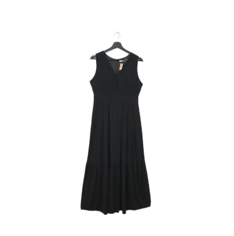 Back to Green-復古長洋裝 黑色胸前扣設計 Ls-24//vintage dress - 洋裝/連身裙 - 棉．麻 