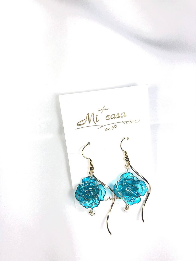 Luxury rose dangle earrings - ต่างหู - ทอง 24 เค สีน้ำเงิน