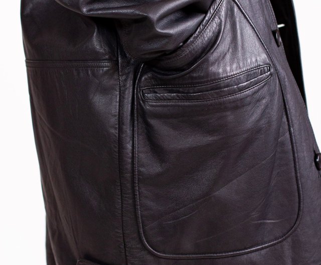 thigh length leather jacket