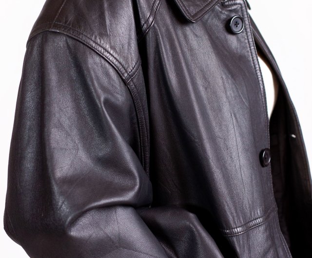 thigh length leather jacket