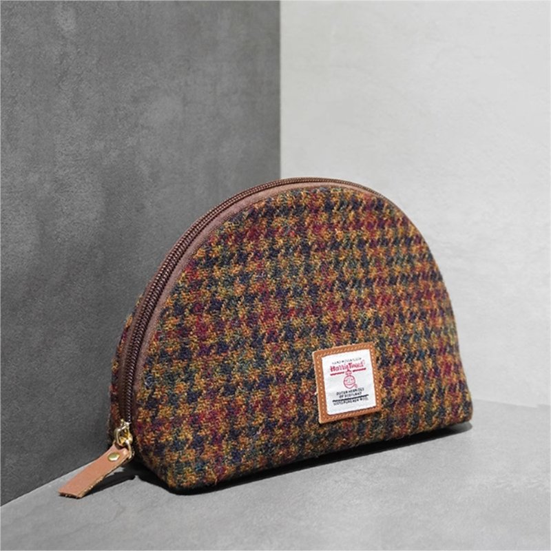 Harris tweed thick flower shell bag small cosmetic bag portable liner bag skin care product storage bag clutch bag - Toiletry Bags & Pouches - Wool 