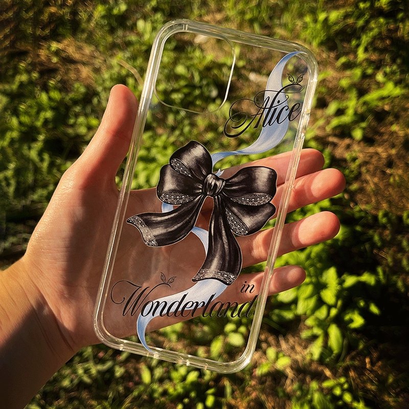 Alice's Glossy Ribbon - Black Transparent Phone Case - เคส/ซองมือถือ - พลาสติก 