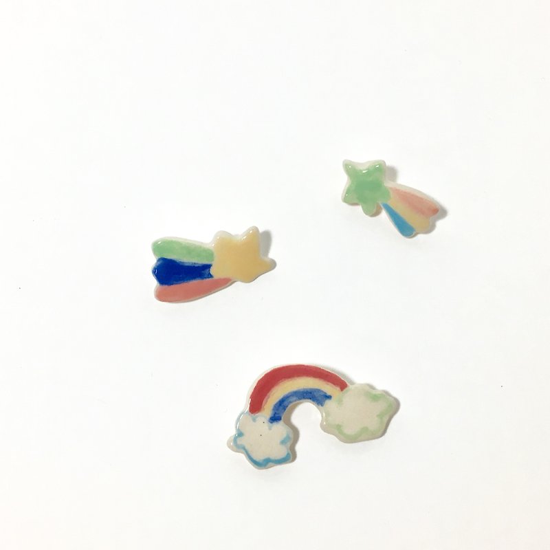 Rainbow and Shooting Stars Pin - Brooches - Pottery 