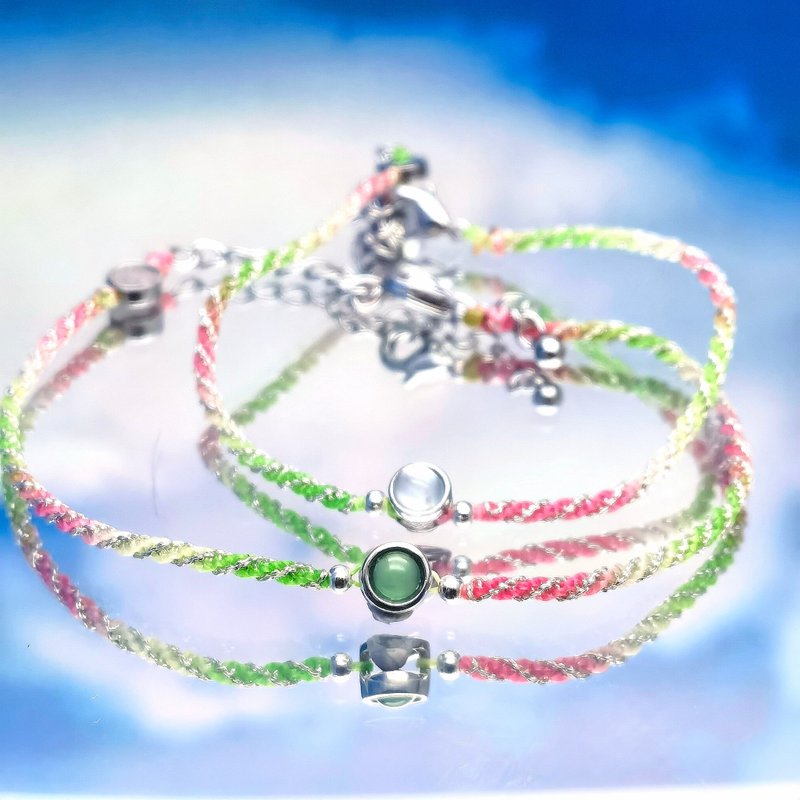 Macrame Collection - Icy cabochon jadeite hand-braided bracelet (icy white) - สร้อยข้อมือ - หยก 