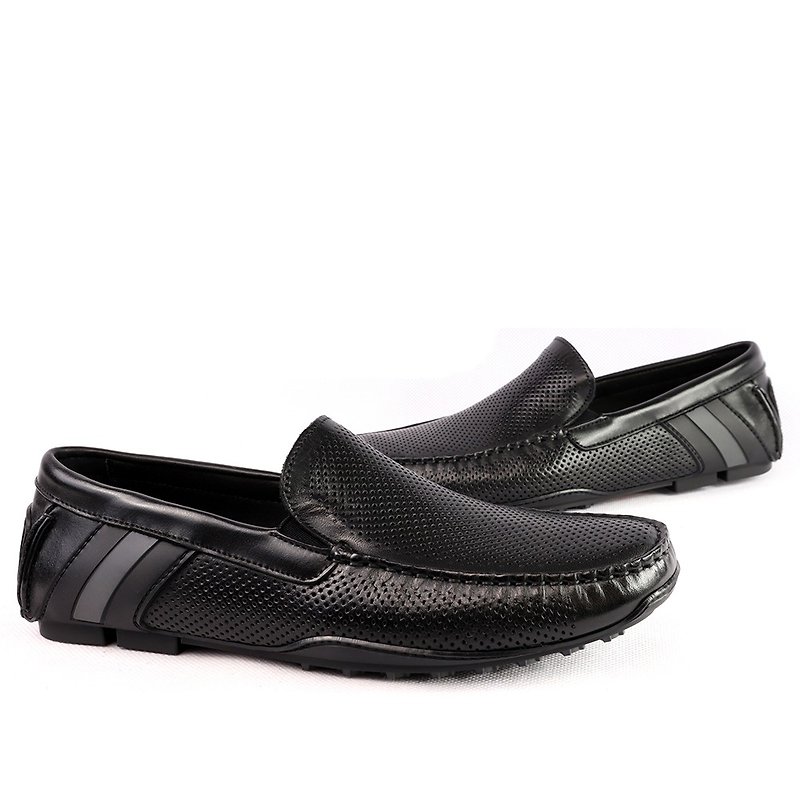 sixlips British fashion leather punching driving shoes black - รองเท้าอ็อกฟอร์ดผู้ชาย - หนังแท้ สีดำ