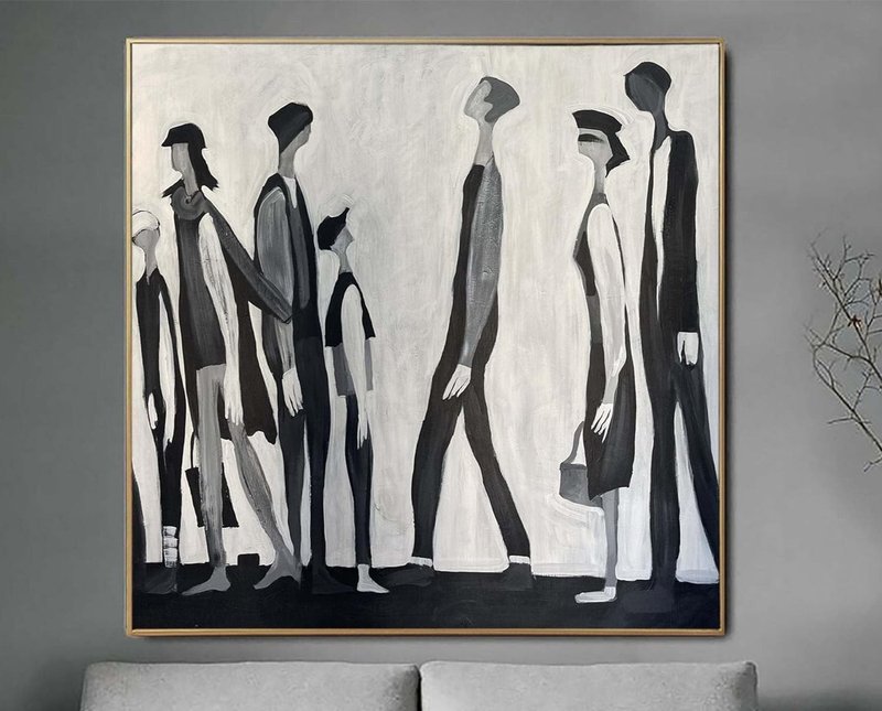 Abstract Figurative Paintings On Canvas Original Humans Painting Black And White - 壁貼/牆壁裝飾 - 壓克力 黑色