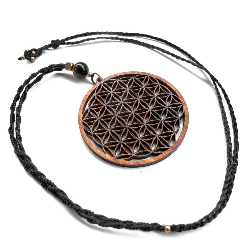 Yoga Pendant Flower of life Charm - Necklaces - Wood Brown