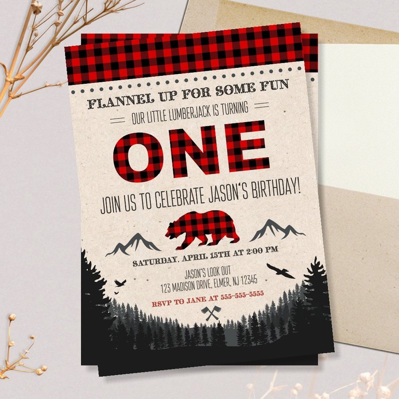 木こりの誕生日の招待状/デジタル/電子ファイル/パーソナライズ - Web招待状・年賀状・カード - その他の素材 