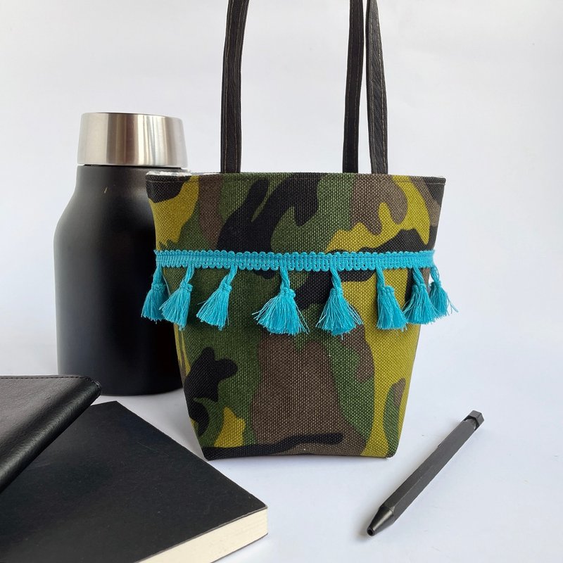 【オフシーズンセール】サマータイムハンドバッグ/環境ドリンクカップバッグ/限定 - ドリンク・カップホルダー - コットン・麻 ブルー