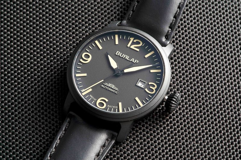 Burlap Watches 香港品牌 THE CLASSIC 經典三針款  全黑航空手錶 - 對錶/情侶錶 - 不鏽鋼 黑色