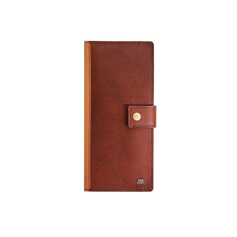 【SOBDEALL】Vegetable tanned leather simple flat long clip - กระเป๋าสตางค์ - หนังแท้ สีนำ้ตาล