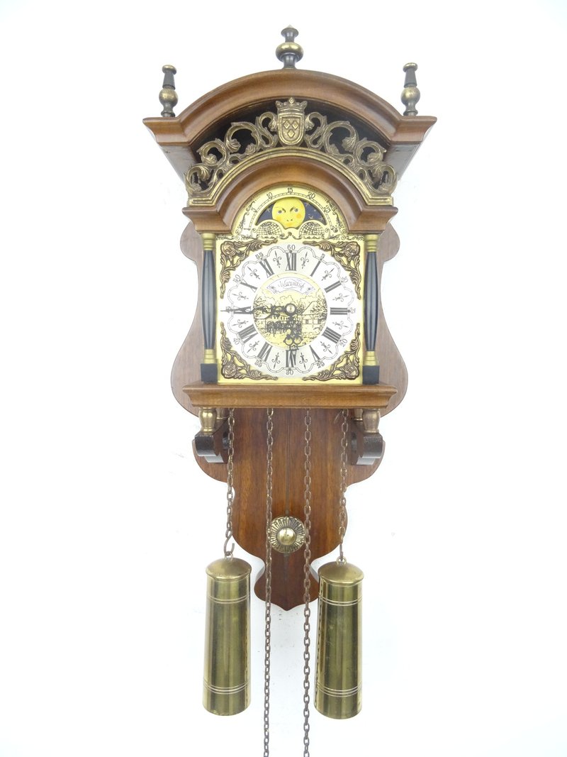 Antique Vintage Dutch Wall Clock Warmink Wuba Sallander Moonphase 8 day - นาฬิกา - ไม้ สีนำ้ตาล