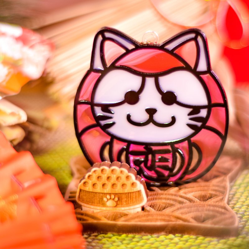 動物達摩 (貓) 立座 l 蛇年 福貼 揮春 春聯 招財貓 招福貓 - 客製化寵物商品 - 樹脂 紅色