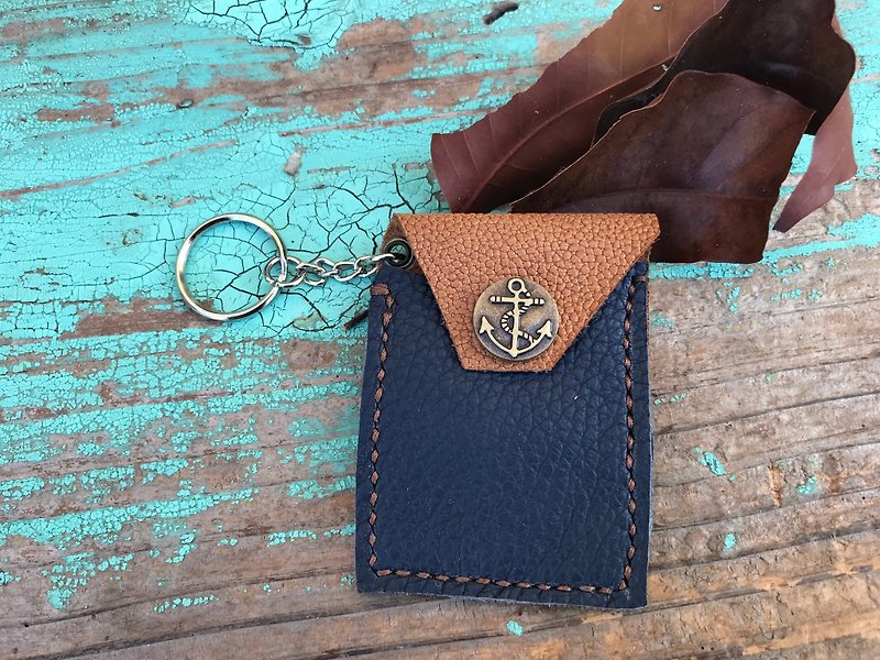 leather coin purse - กระเป๋าใส่เหรียญ - หนังแท้ สีน้ำเงิน