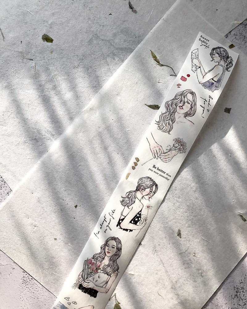 Sketch Girl/ 4.5cm Washi Tape (White Release Paper) - มาสกิ้งเทป - กระดาษ 
