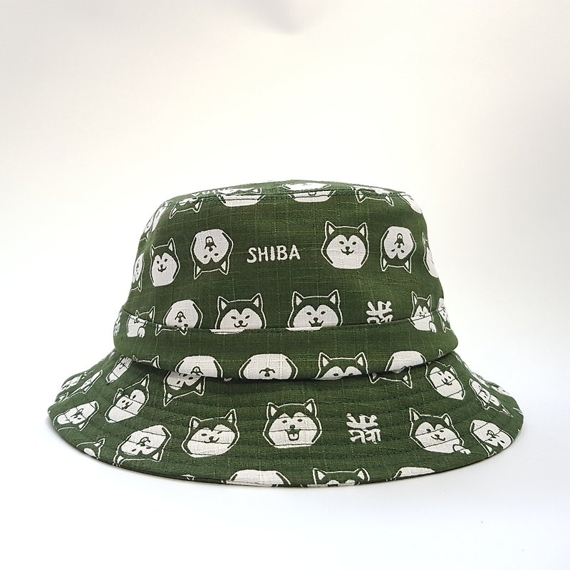 英式圓盤紳士帽  古典綠柴犬 2018 夏季新品 #升級漁夫帽款 #日布 - 帽子 - 棉．麻 綠色