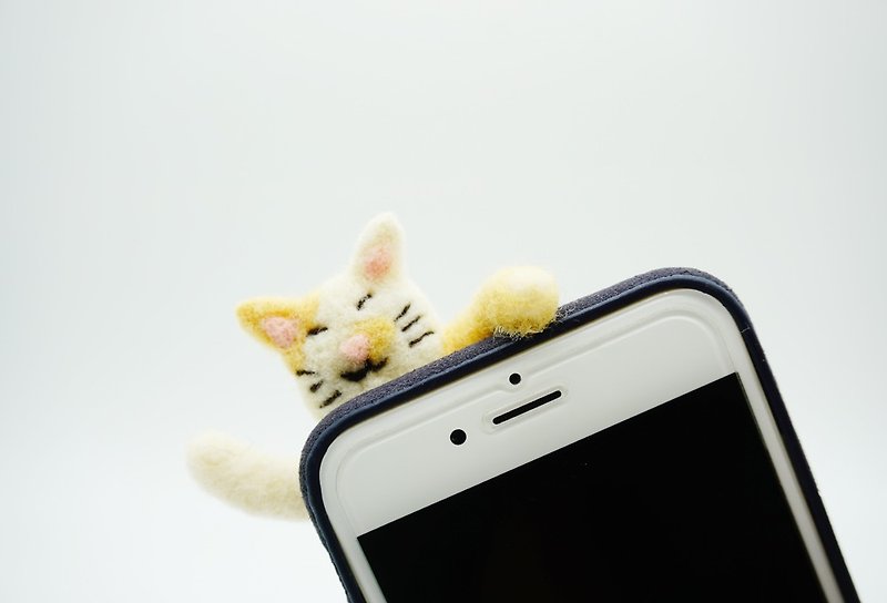 Wool Felted Kitty Phone Case Cat Phone Cover Christmas New Year Gifts - Phone Cases - Wool Yellow