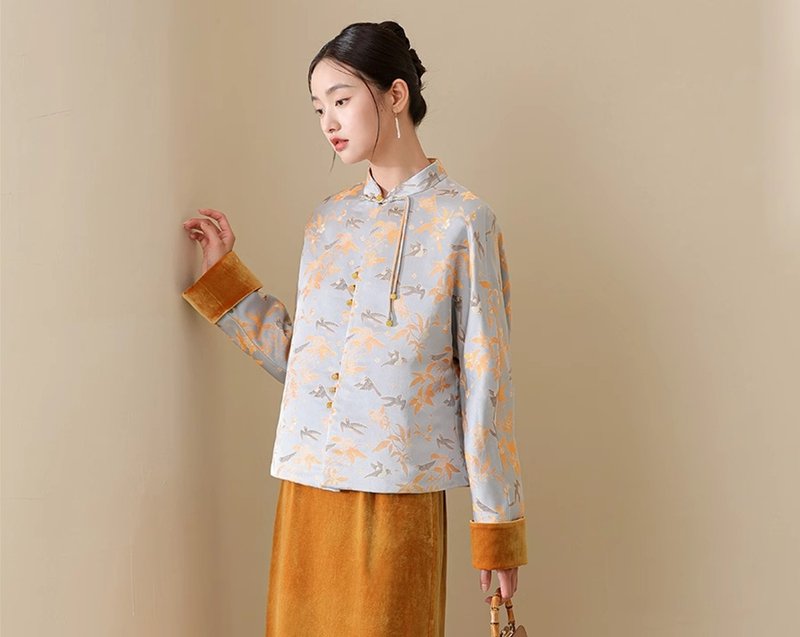 New Chinese style Chinese style Tang suit jacket brocade velvet cotton suit - เสื้อผู้หญิง - ผ้าไหม สีส้ม