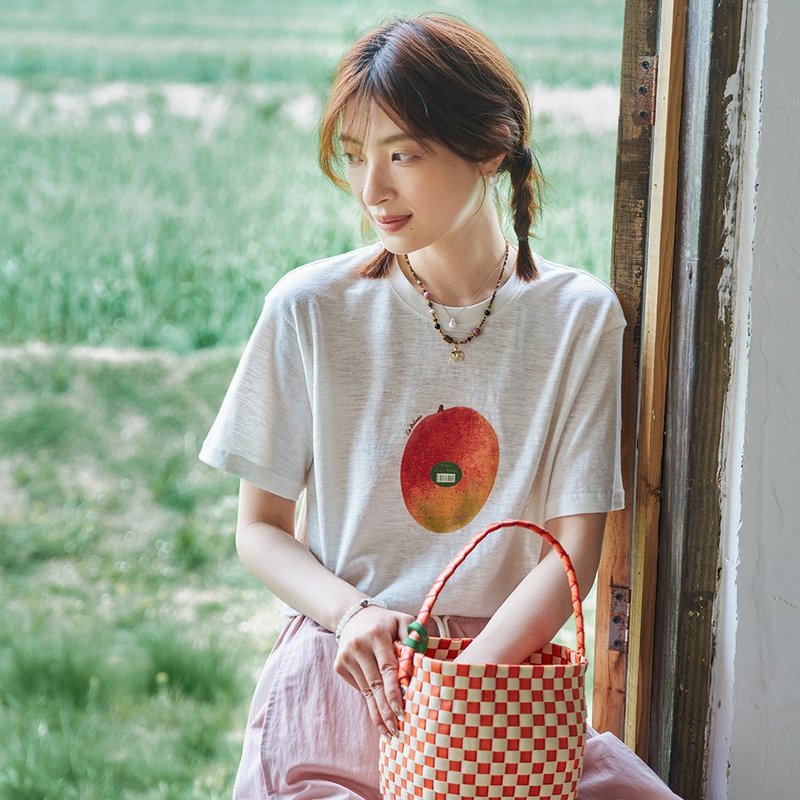 芒果印花短袖T恤|T恤|上衣|夏款|Sora-1820 - 女 T 恤 - 棉．麻 白色