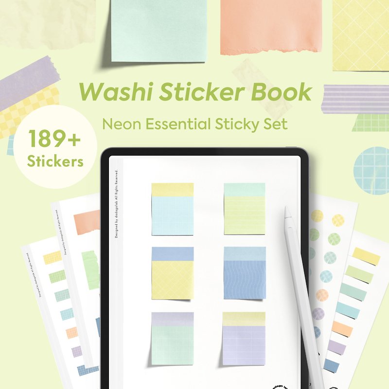 Digital Planner Essential Sticky Set - Washi Tape-Neon. Minimalist Stickers. - Digital Planner & Materials - Other Materials 