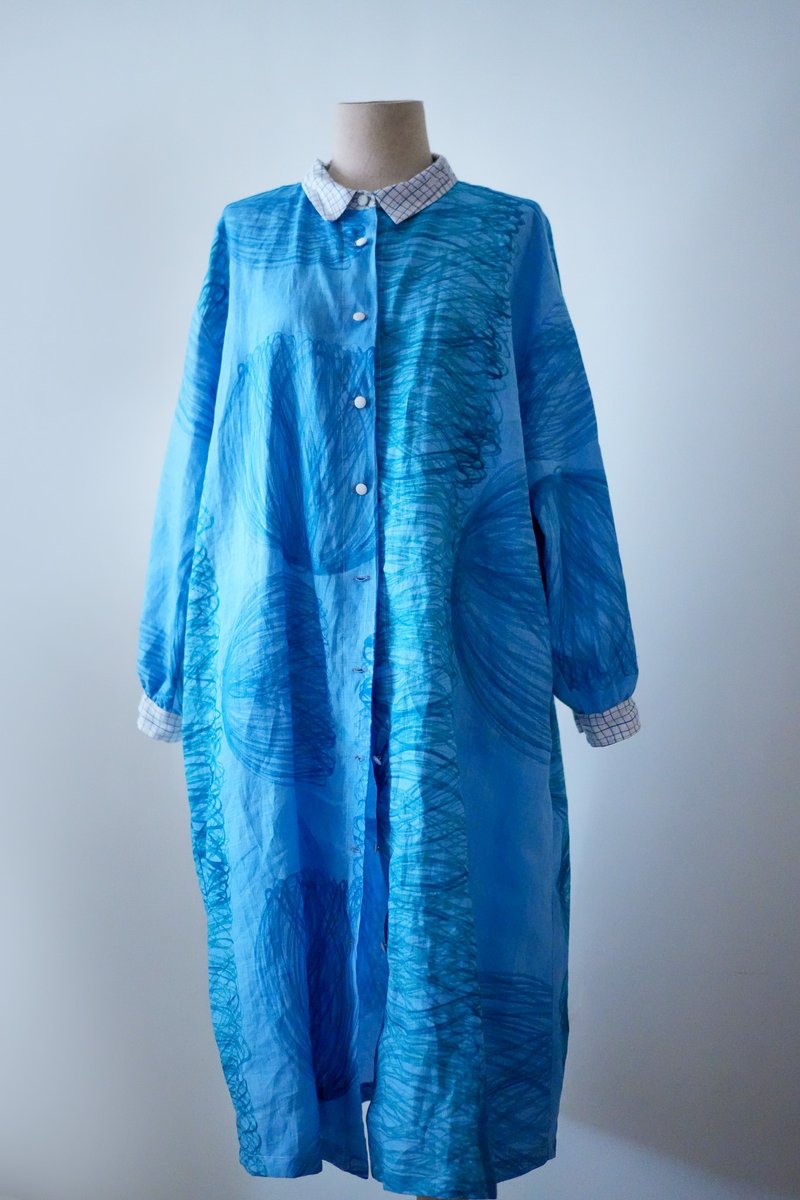 A painted canvas of blue, this shirt dress. - One Piece Dresses - Cotton & Hemp Blue