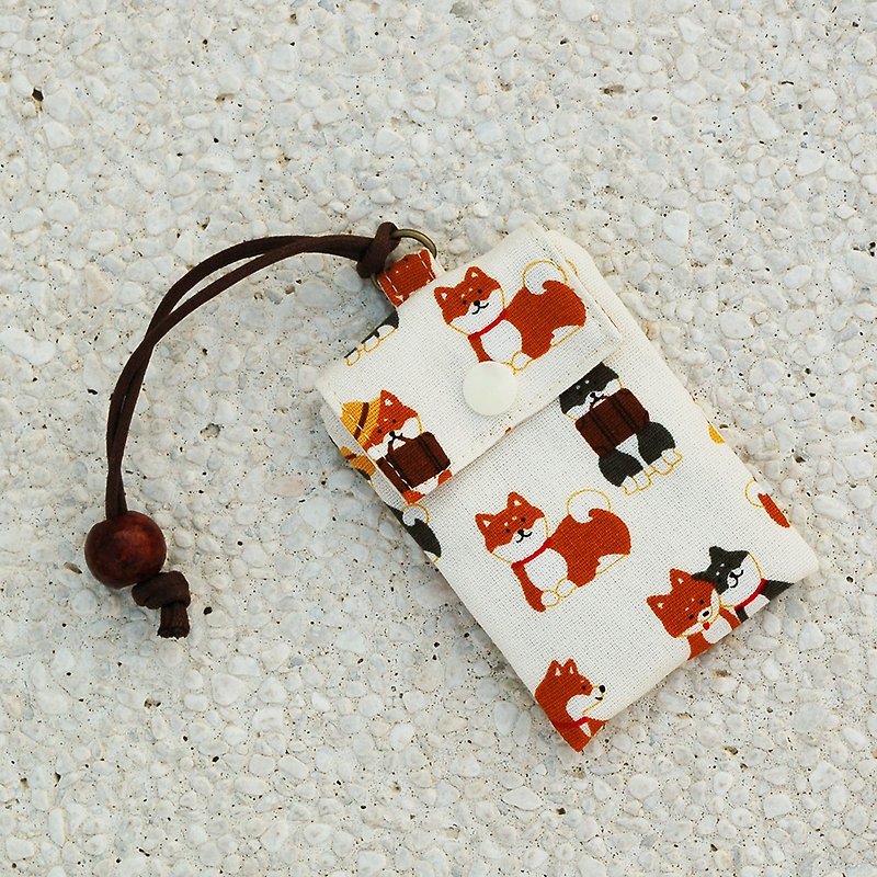 日本柴犬卡袋/卡套 名片袋 - 證件套/識別證套 - 棉．麻 橘色