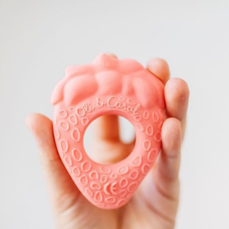 Spain Oli & Carol-Chewing Fruit-Strawberry Tooth Fixer/Bath Toy - ของเล่นเด็ก - ยาง สึชมพู