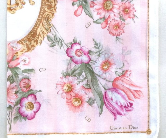Christian Dior ヴィンテージ ハンカチ フローラル ピンク 19.5 x 19