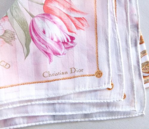 Christian Dior ヴィンテージ ハンカチ フローラル ピンク 19.5 x 19