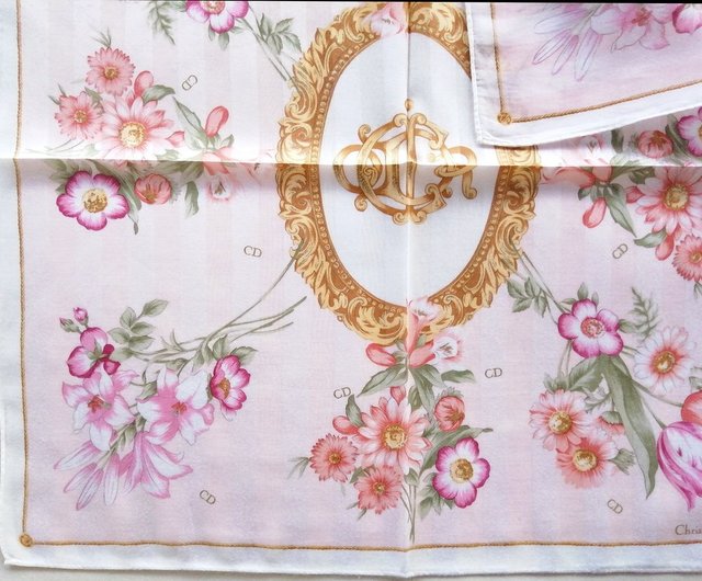 Christian Dior ヴィンテージ ハンカチ フローラル ピンク 19.5 x 19