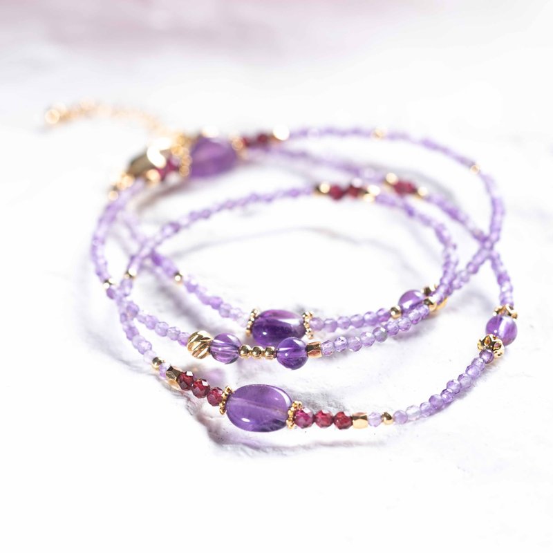 Red Garnet, Amethyst, 14K Gold Filled Findings Bracelet - สร้อยข้อมือ - คริสตัล หลากหลายสี